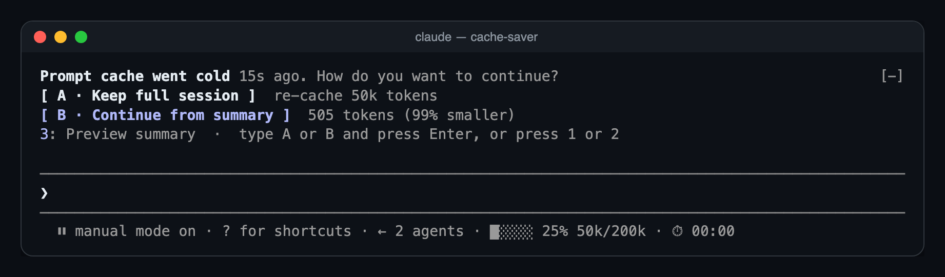 The choice above the prompt, after the menu is dismissed