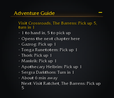 The Adventure Guide tracker section