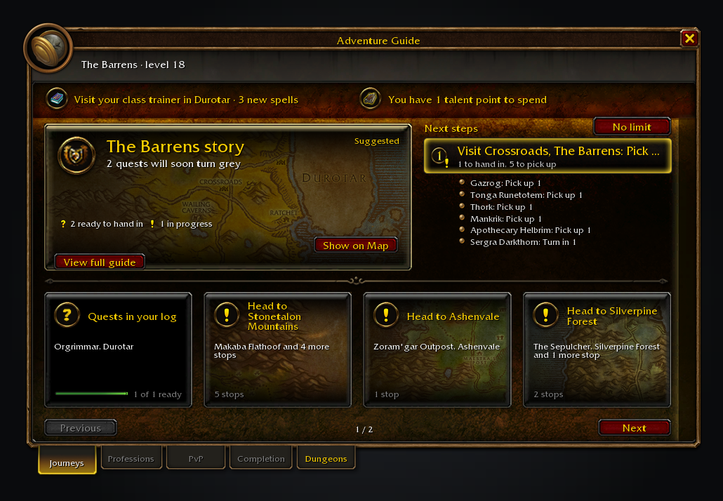 The Adventure Guide window