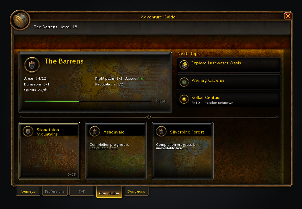 The Completion tab