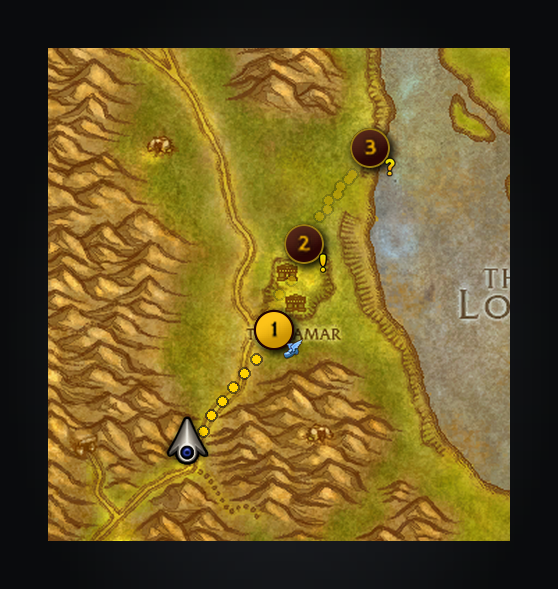 A guide's route through Thelsamar, its current stop lit like the tracked quest