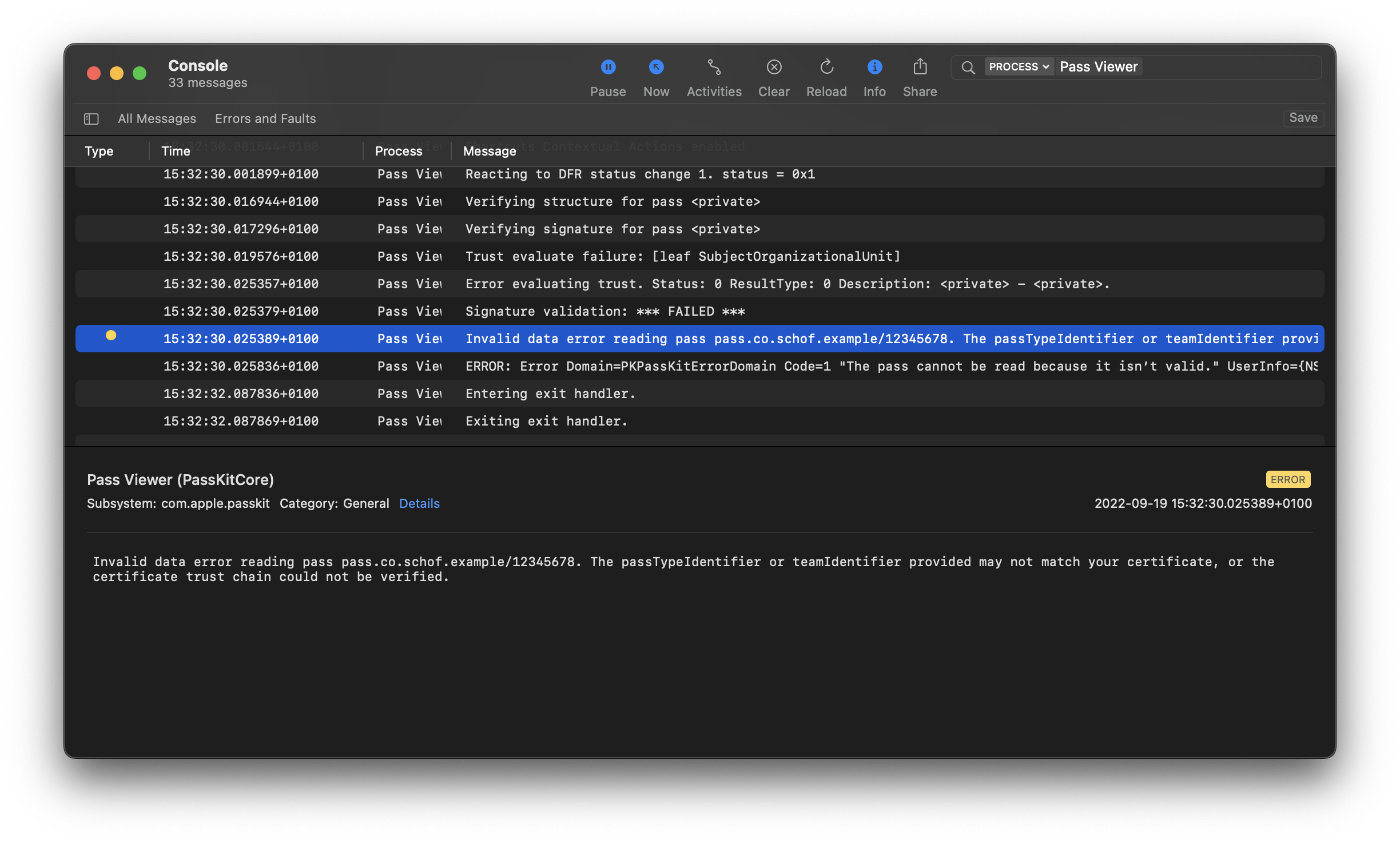 Console with Passkit error