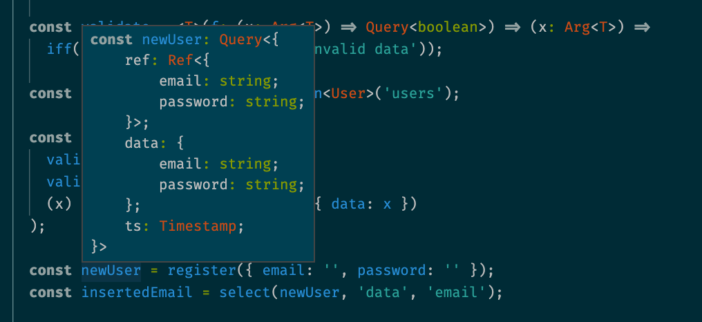 Image showing type inference of newUser variable