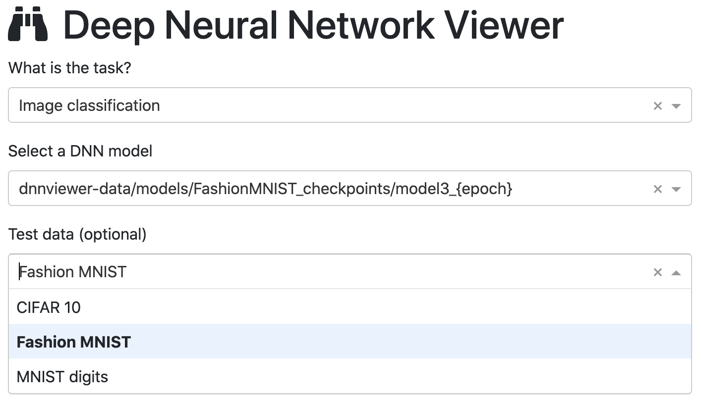 Model selection UI