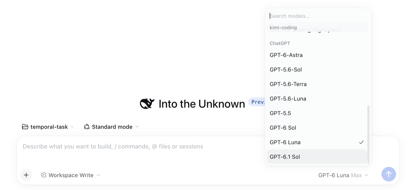 The model picker listing the account's own models under a ChatGPT group