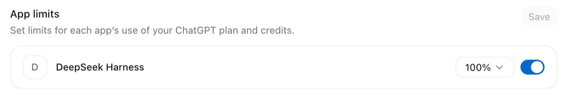 The ChatGPT app's share of the plan, set per app in ChatGPT settings