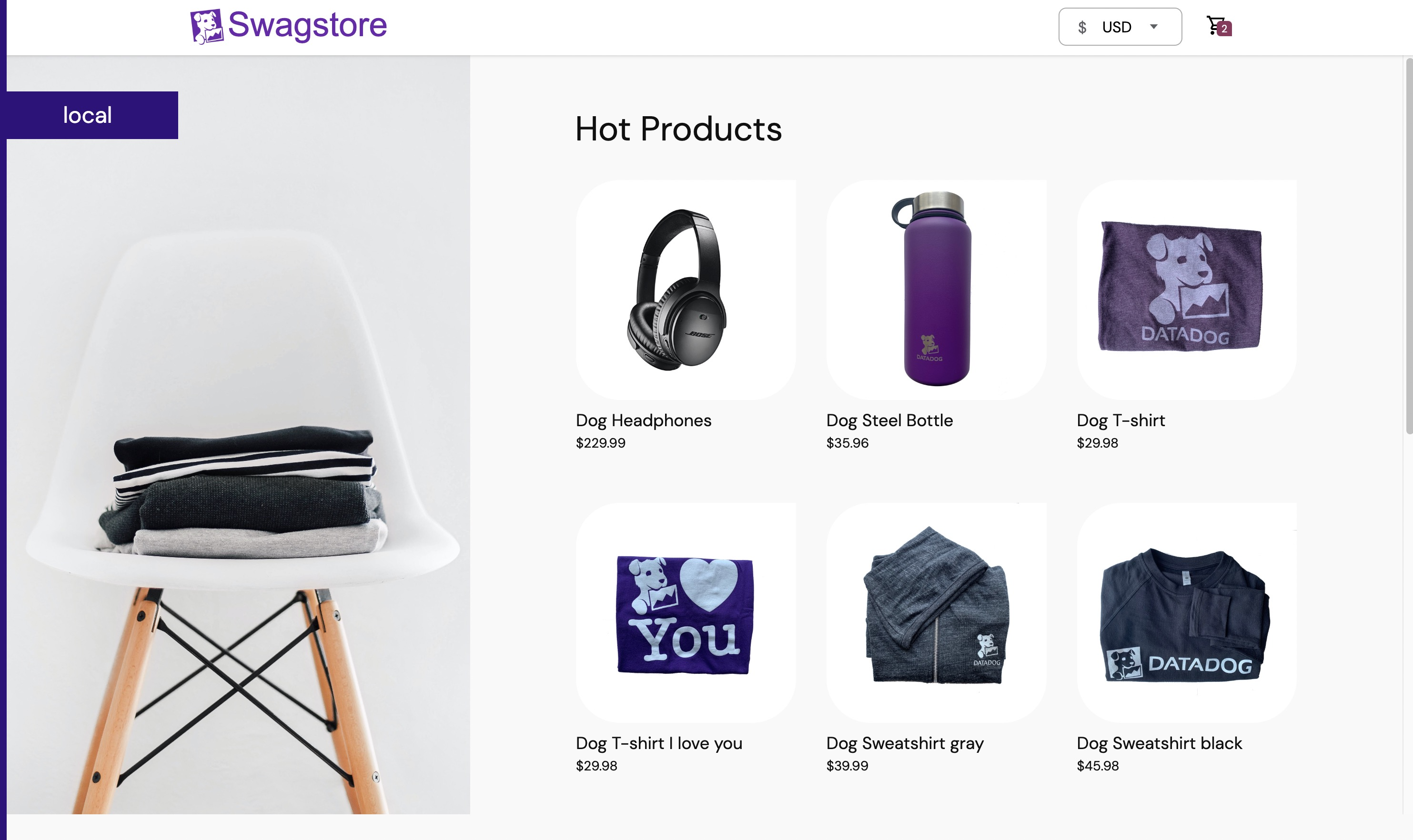 Screenshot of store homepage