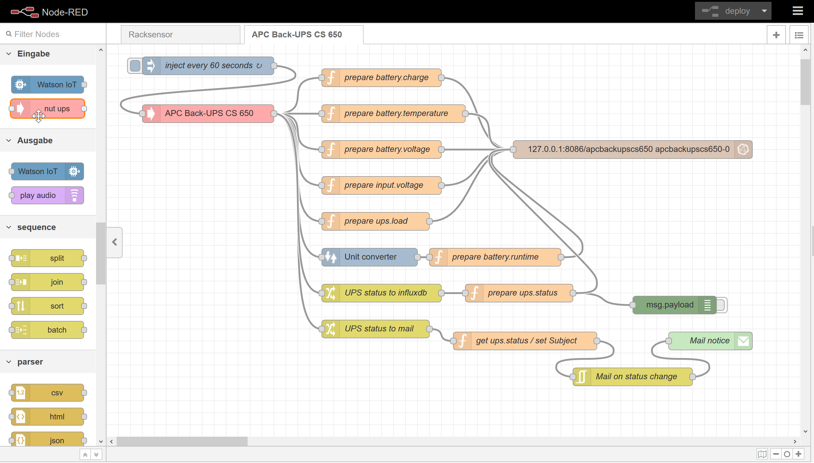 UPSmonitor Node-RED flow