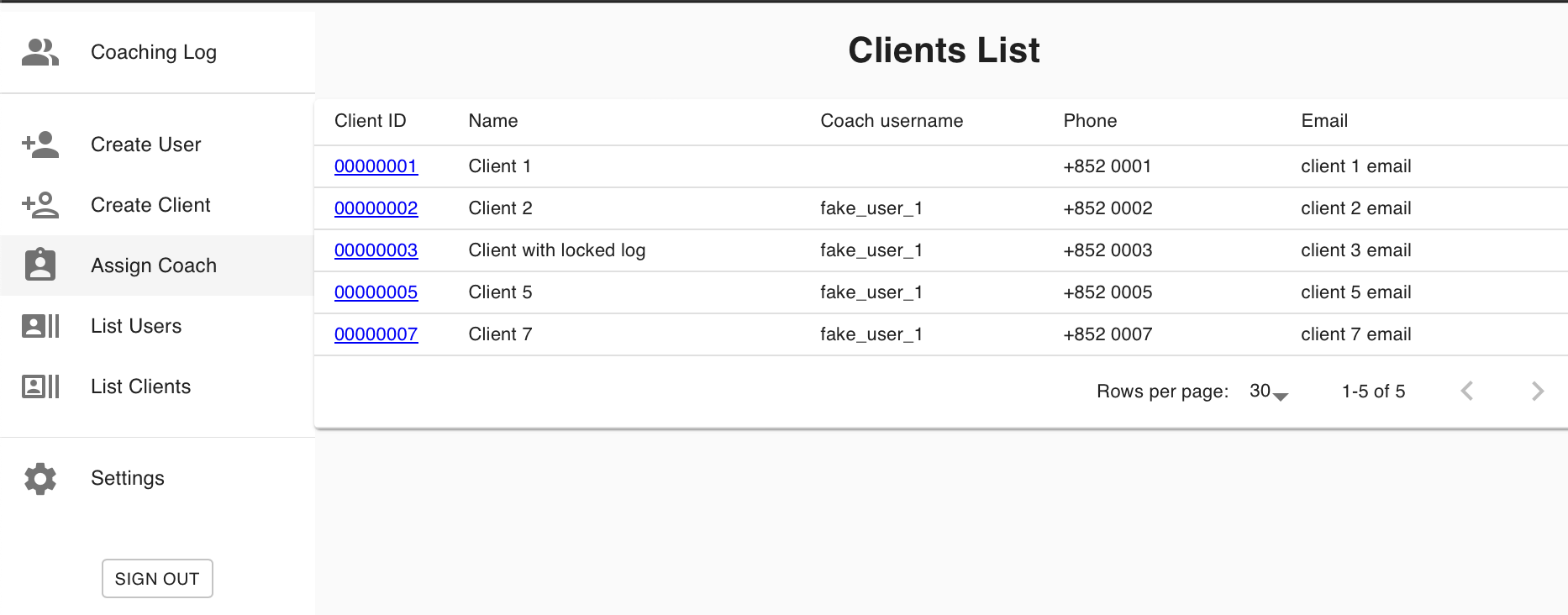 Clients List Screenshot