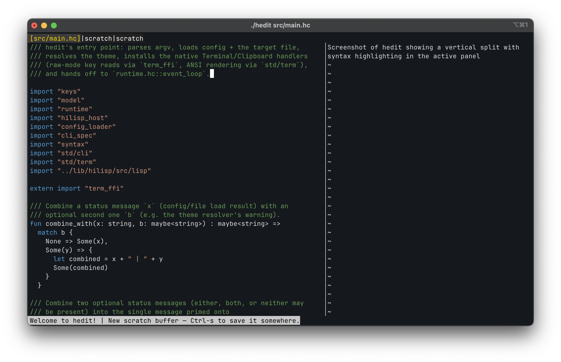 hedit editing source code in a terminal