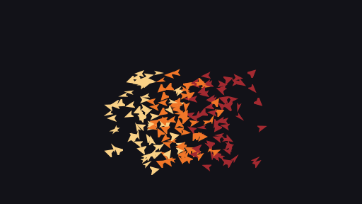 Three flocks in gold, orange and red, each keeping to its own kind and crossing the others