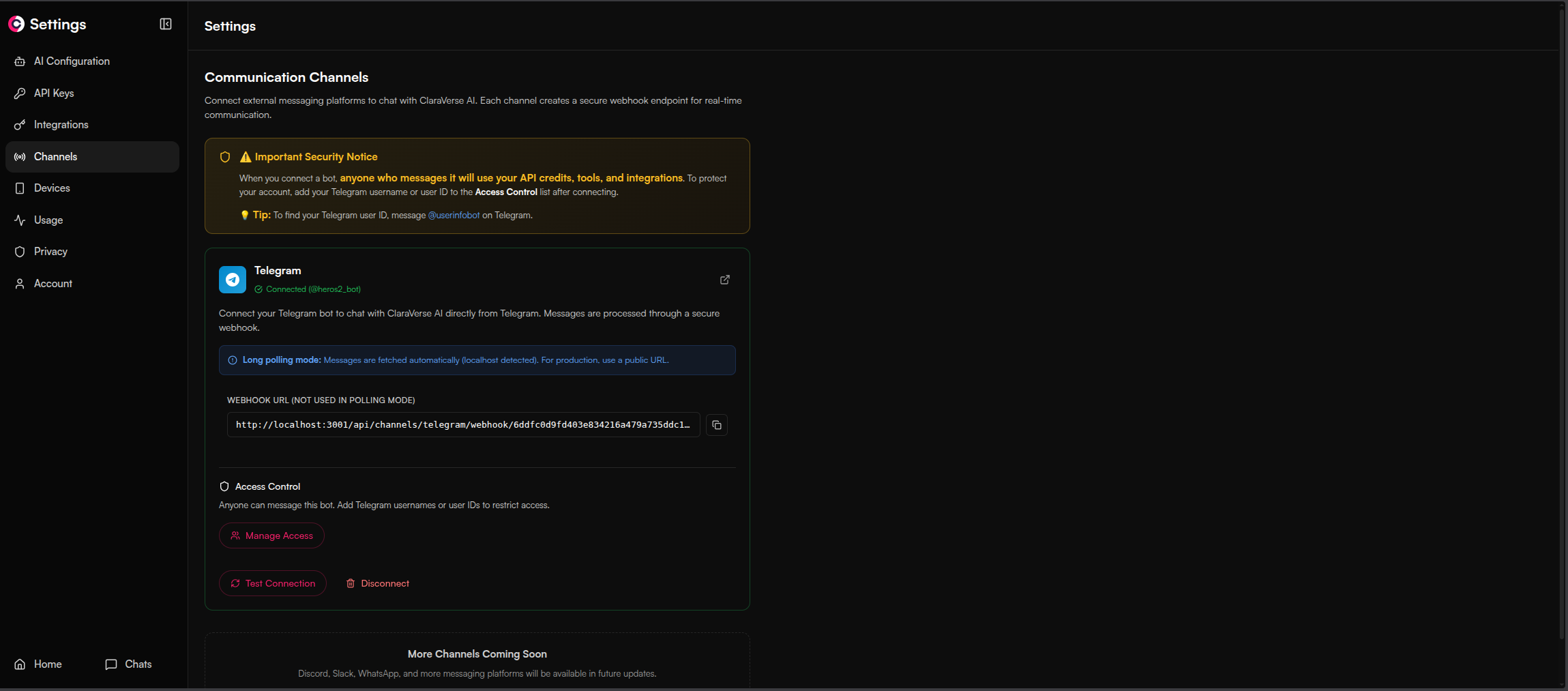 Channels - Telegram Integration