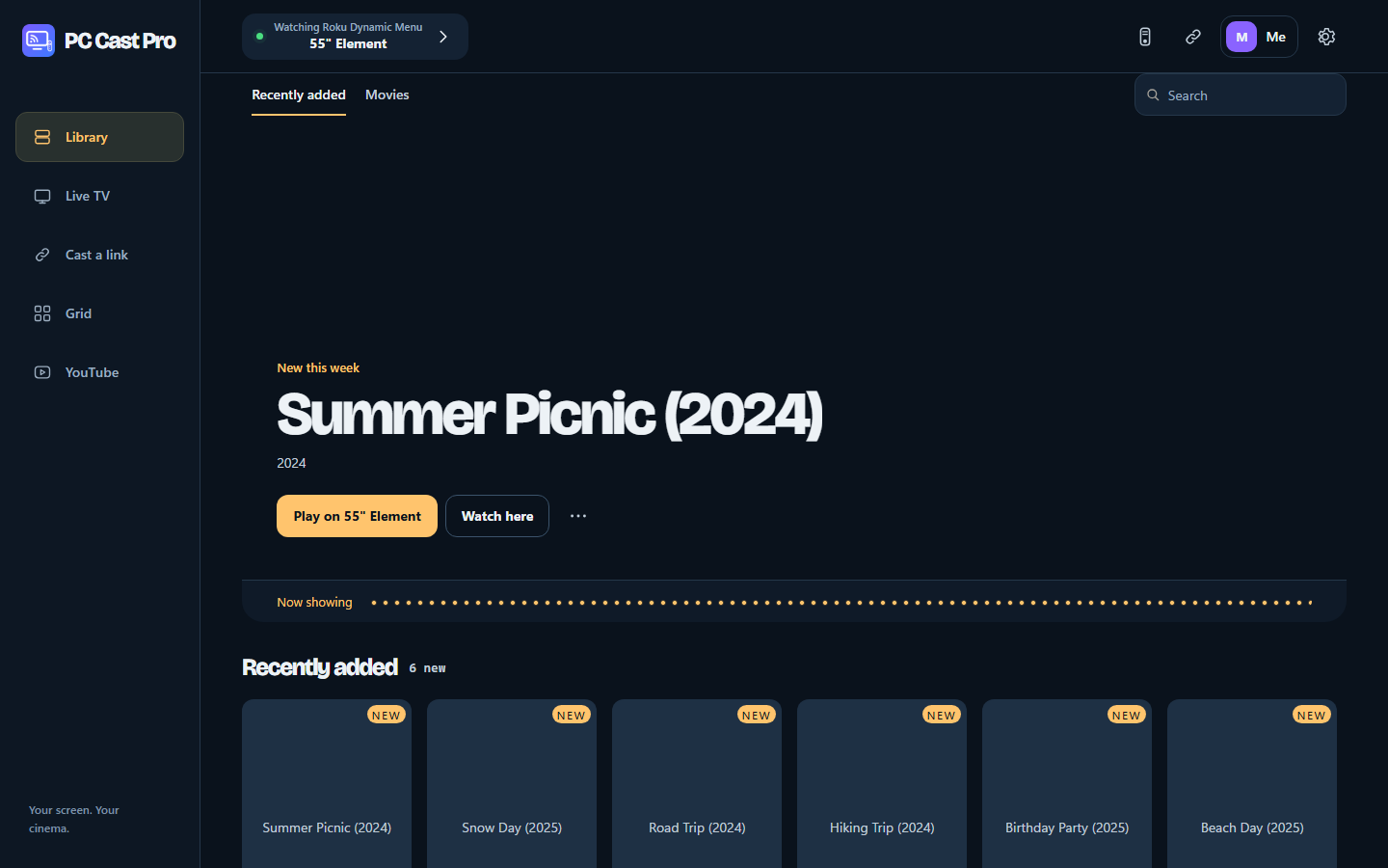 PC Cast Pro: video-library interface
