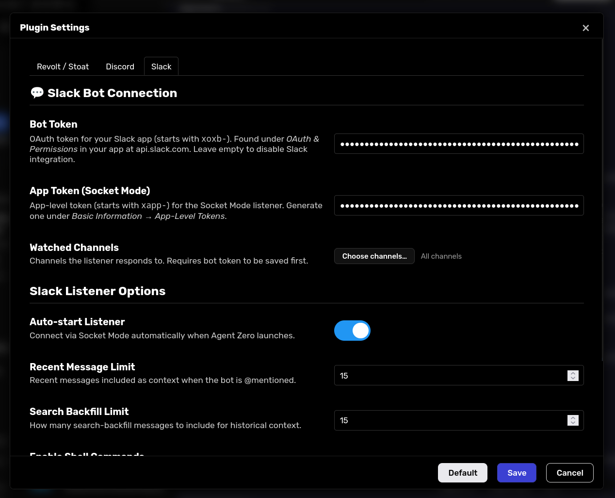 Plugin Settings panel