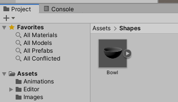 The Project pane includes a Bowl object as an imported asset