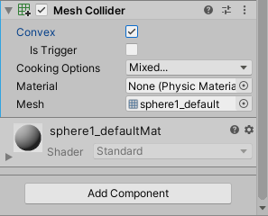 In the Mesh Collider pane, Convex is checked