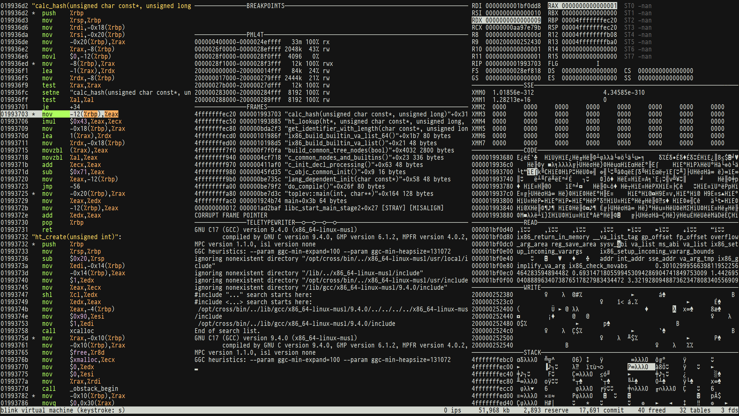 Screenshot of Blink running GCC 9.4.0