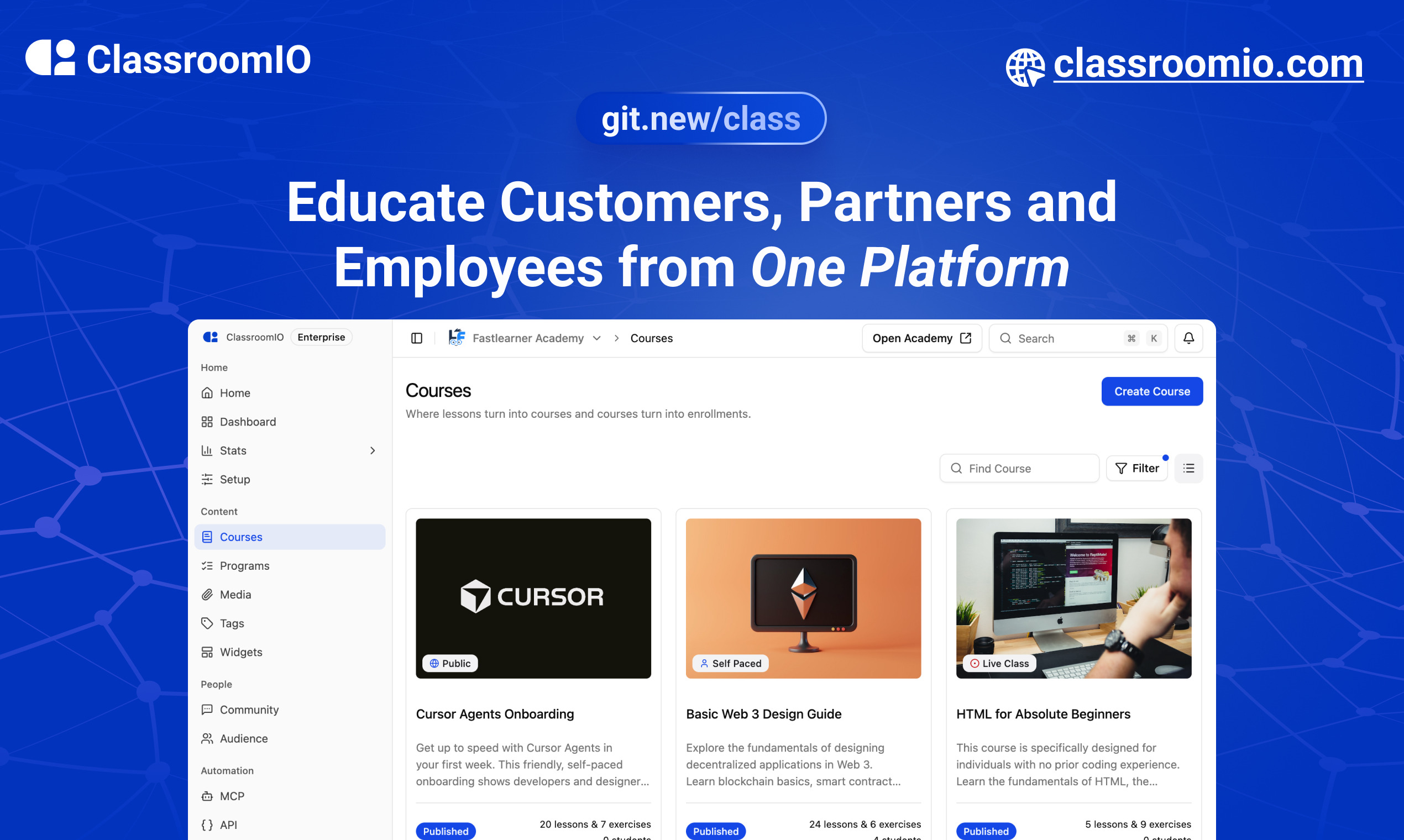 ClassroomIO is a no-code tool that allows you build and scale your online bootcamp with ease.