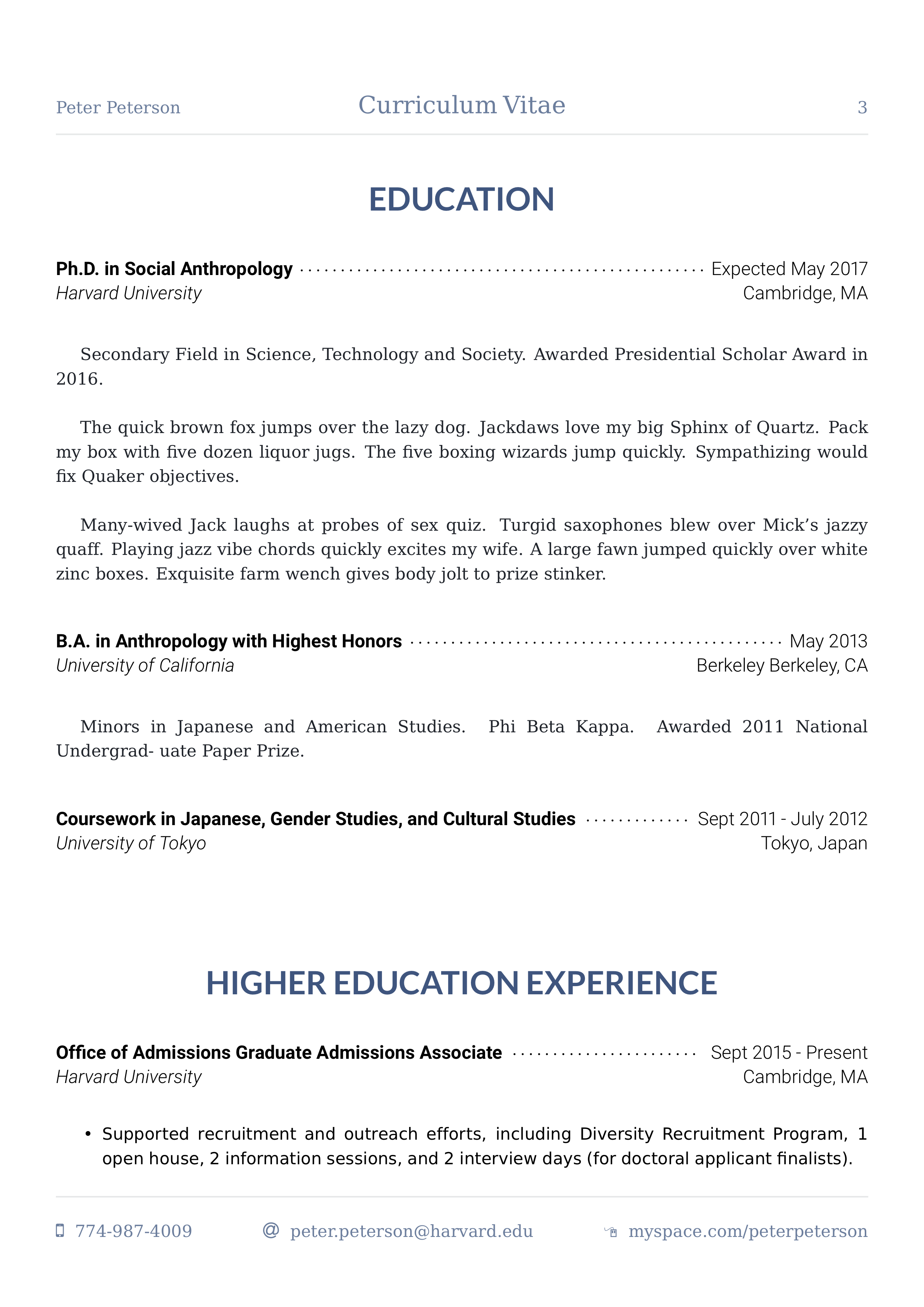 harvard cv example first resume page
