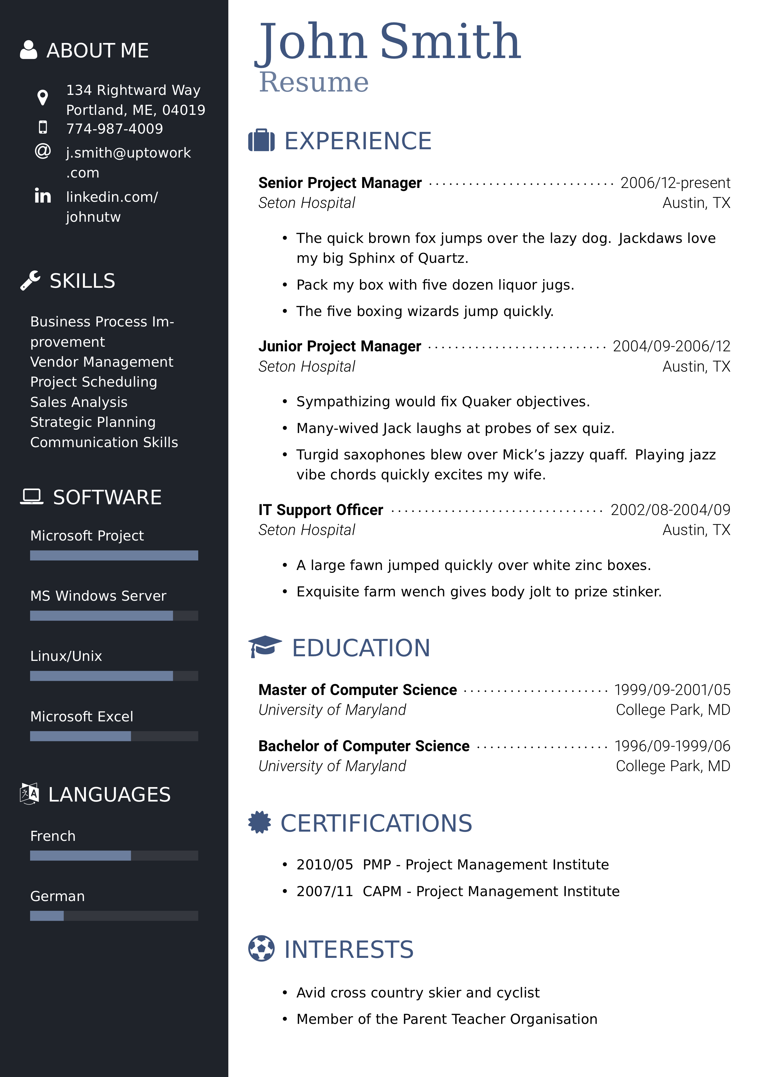 modern cv example first resume page