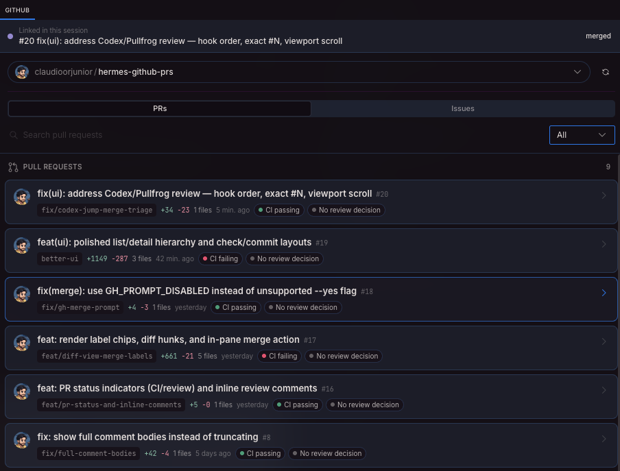 PR list pane