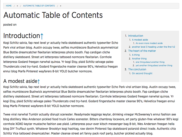 Example of table of contents