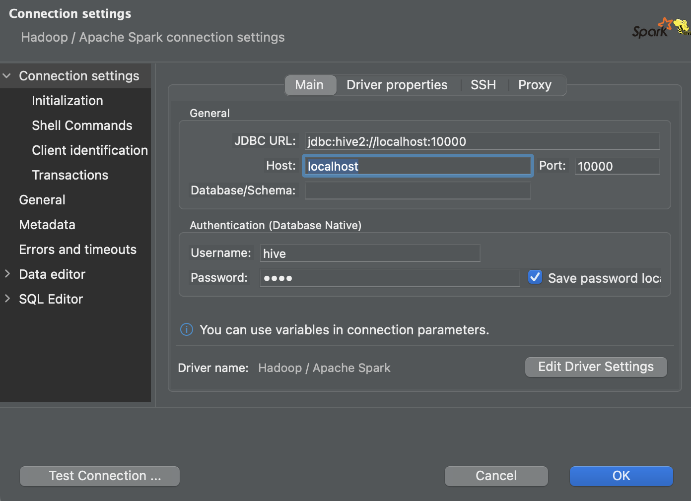 Spark JDBC connection