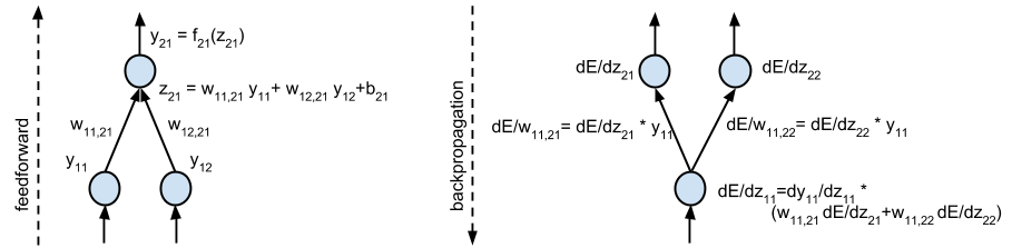 Feedforward (left) and backpropagation (right)