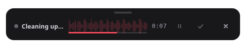 Earheart overlay showing a progress bar while the transcript is cleaned up