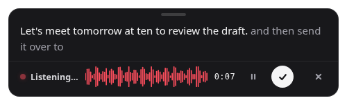 Earheart overlay showing a live transcript while recording