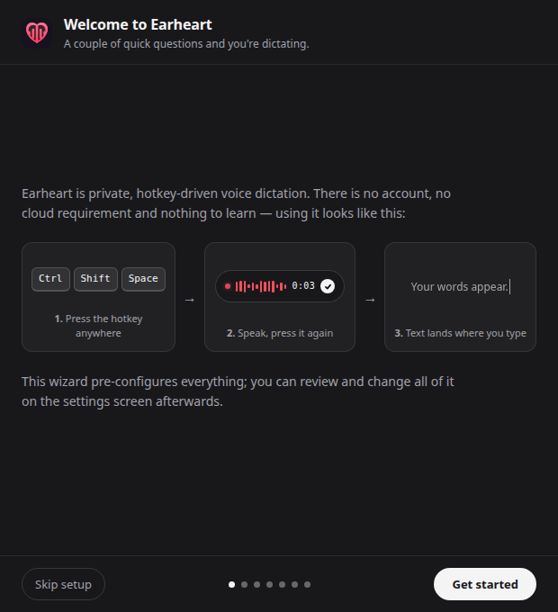 Earheart setup wizard