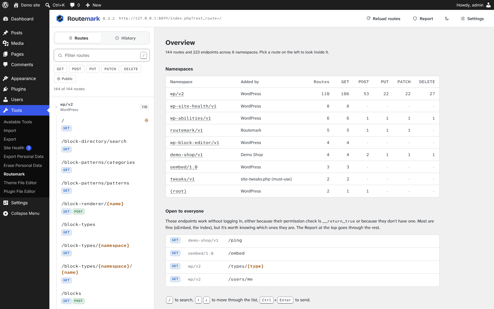 Overview with namespaces and which plugin added them