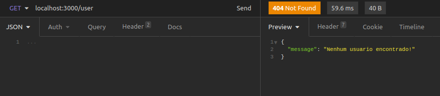 nenhum usuario encontrado
