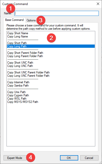 The Path Copy Copy Custom Command dialog box