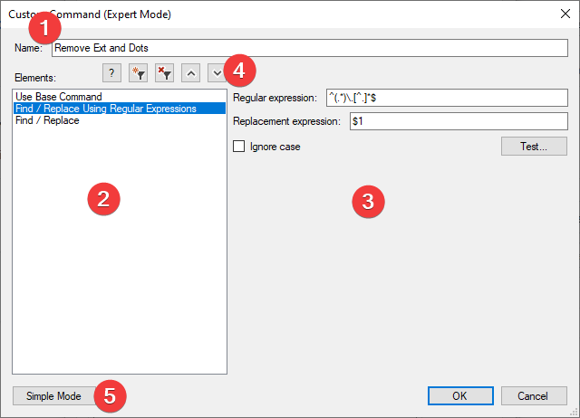 The Expert Mode custom command dialog box