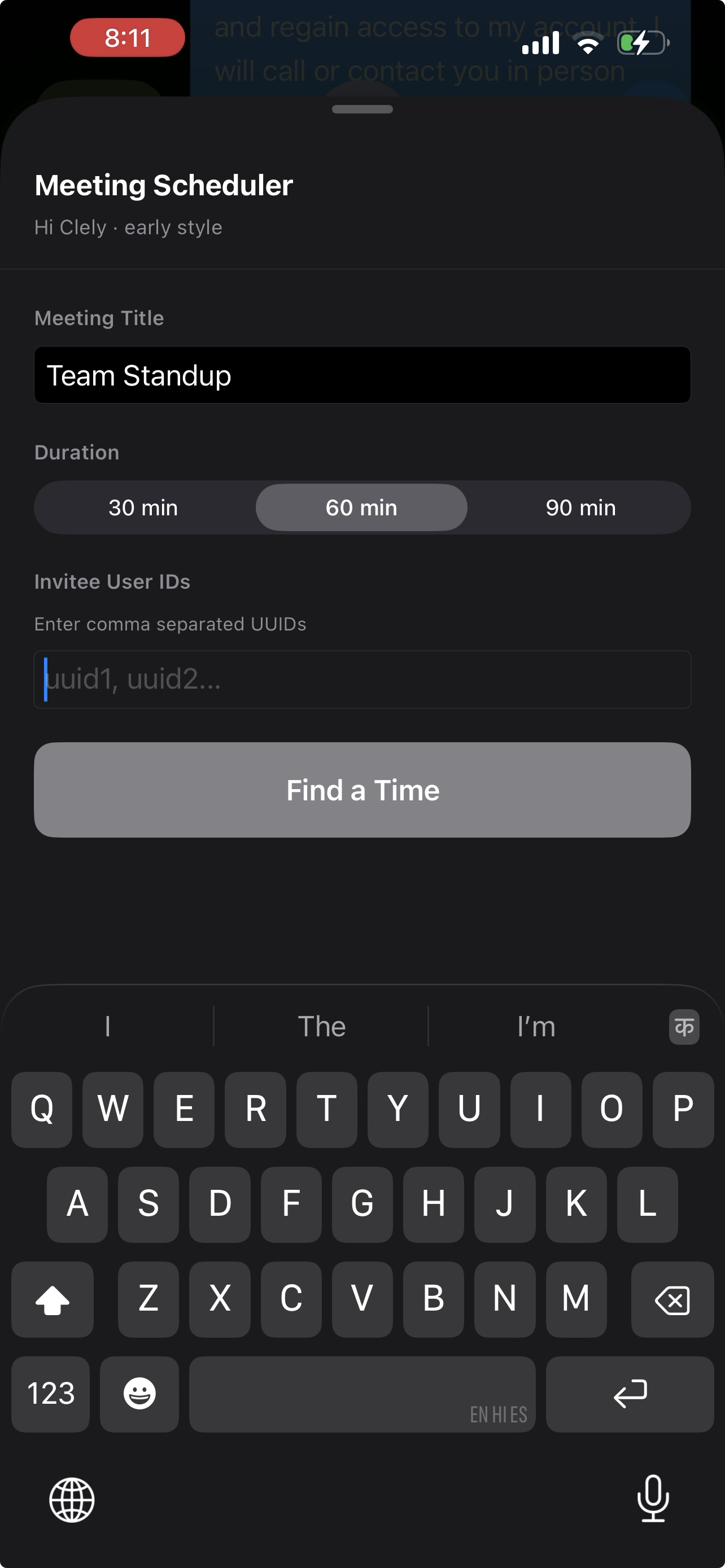 Filled form - Team Standup