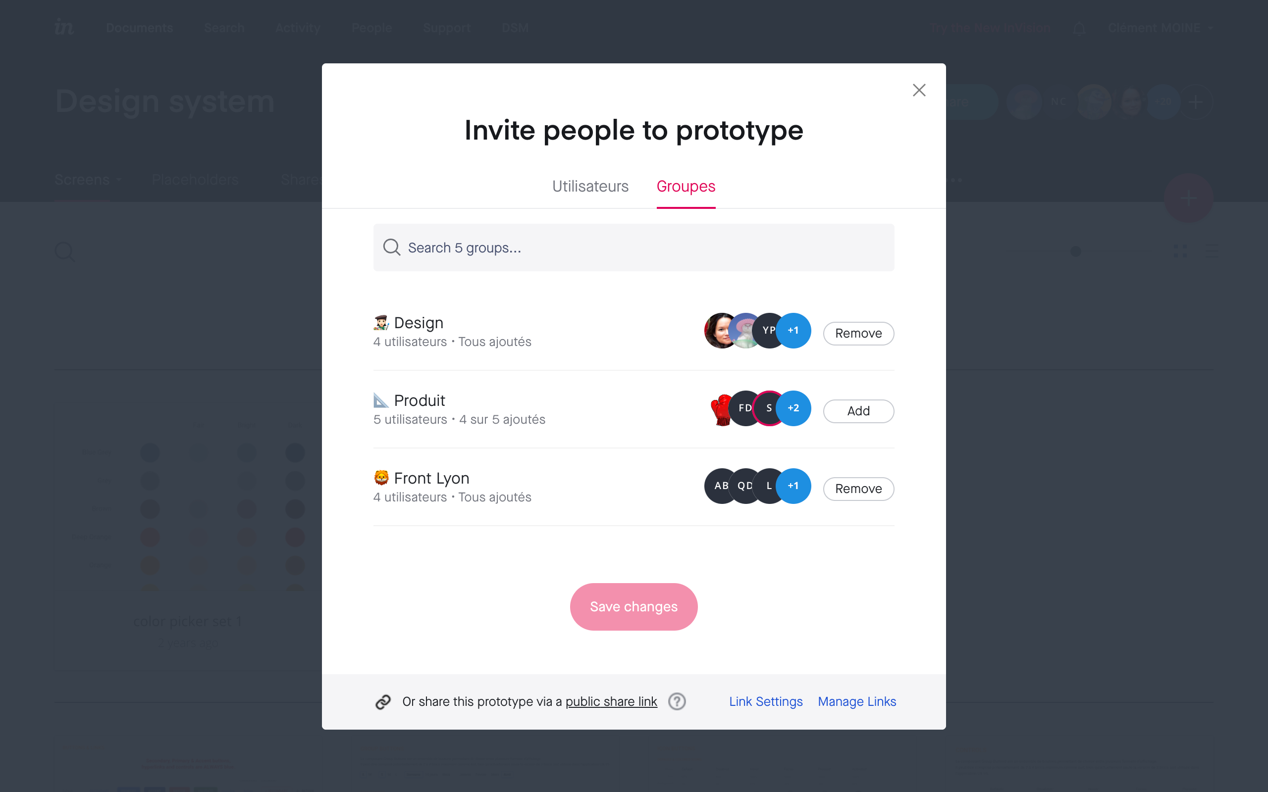 Screenshot of the new "Groups" tab that contains custom groups of actual InVision users.