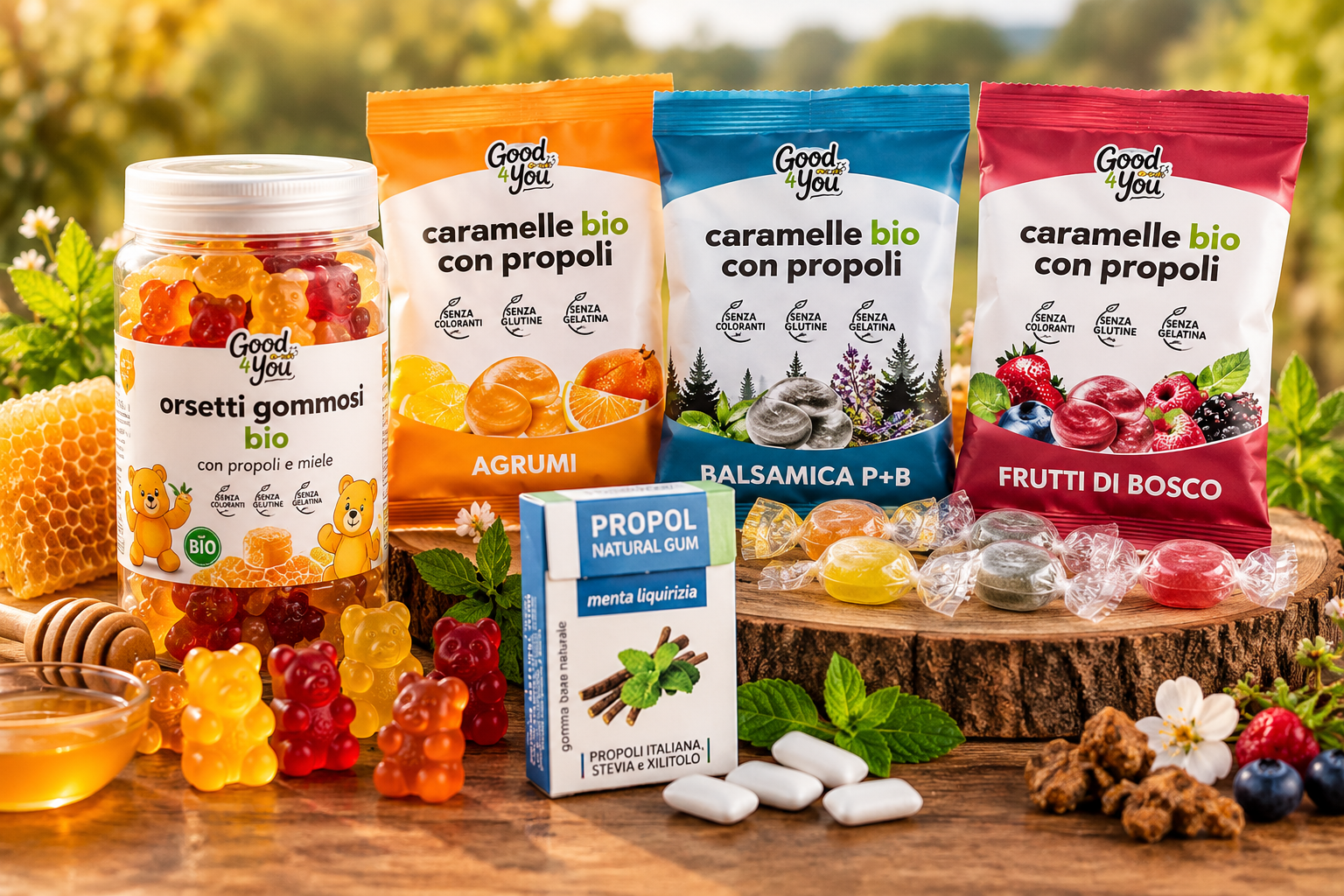 Orsetti gommosi, caramelle biologiche alla propoli e chewing gum della Linea Dolci