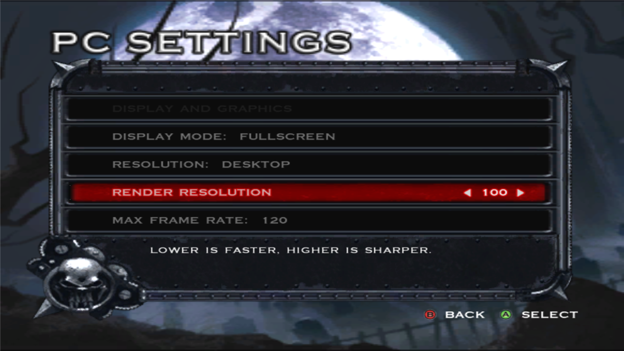 PC SETTINGS as the game's own page in OPTIONS and the pause menu