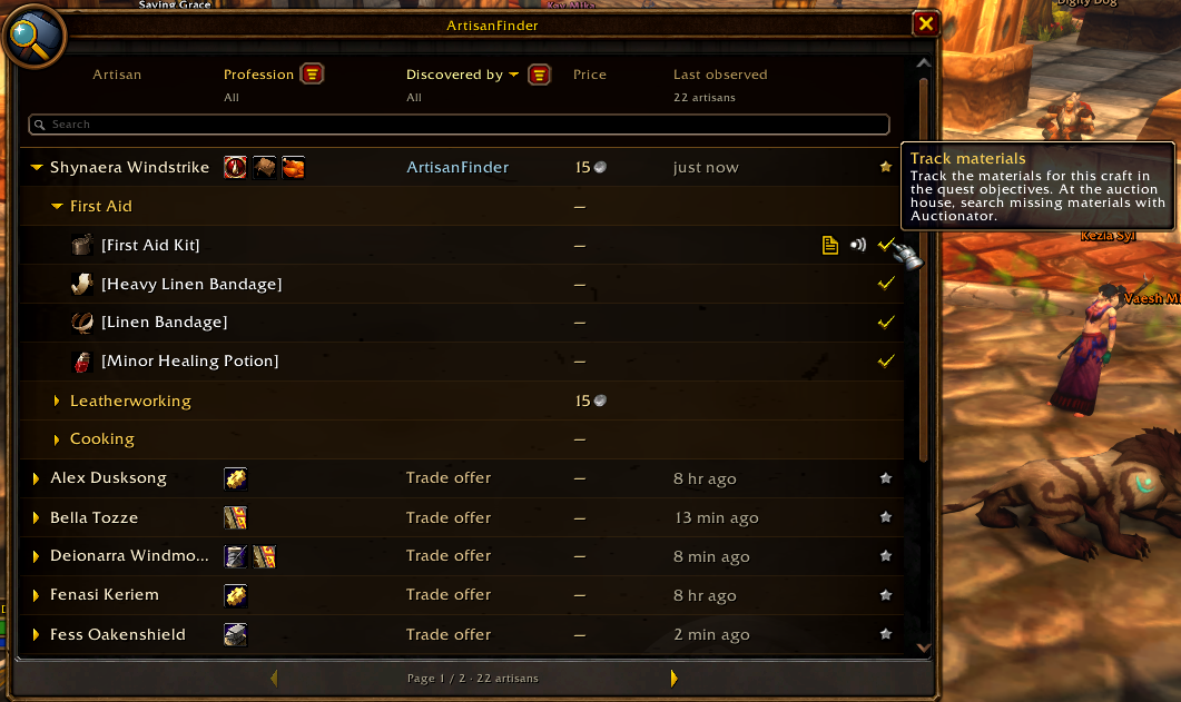 ArtisanFinder discovery on WoW Forever