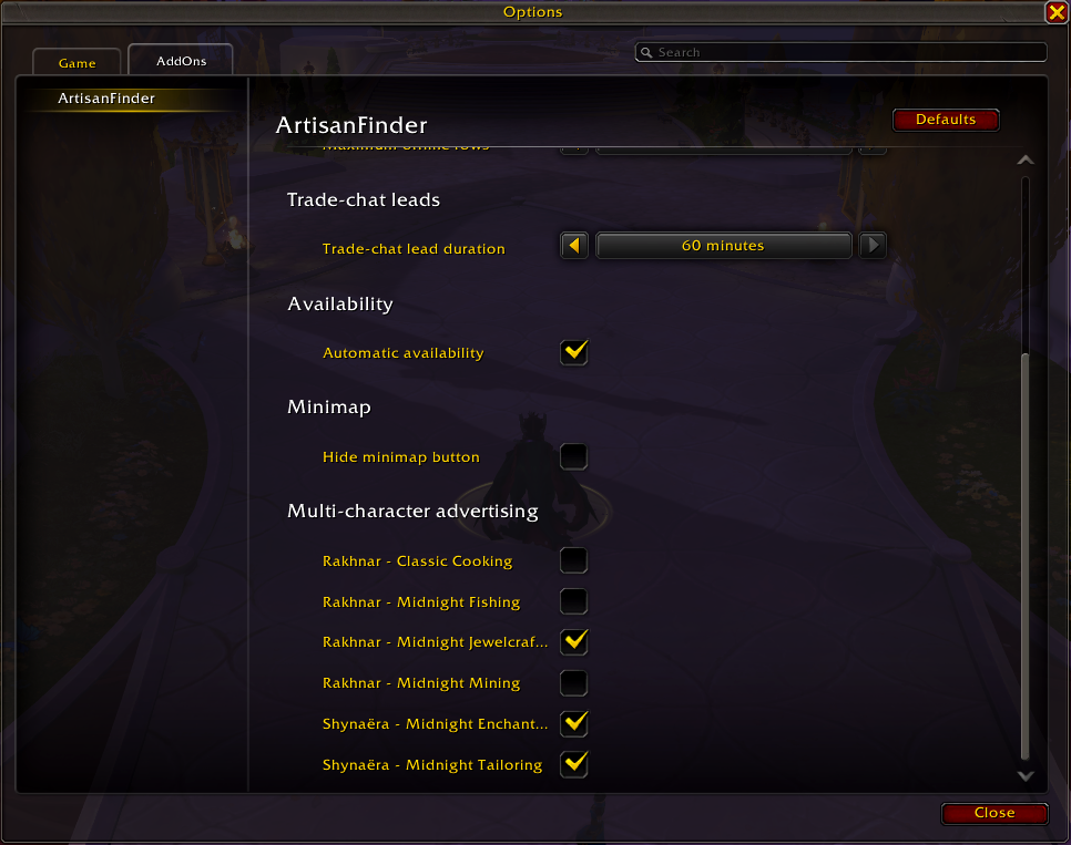 ArtisanFinder options