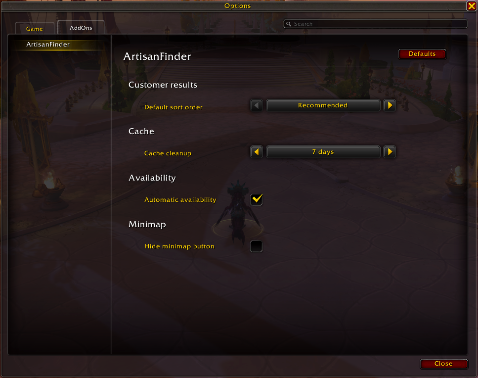 ArtisanFinder options
