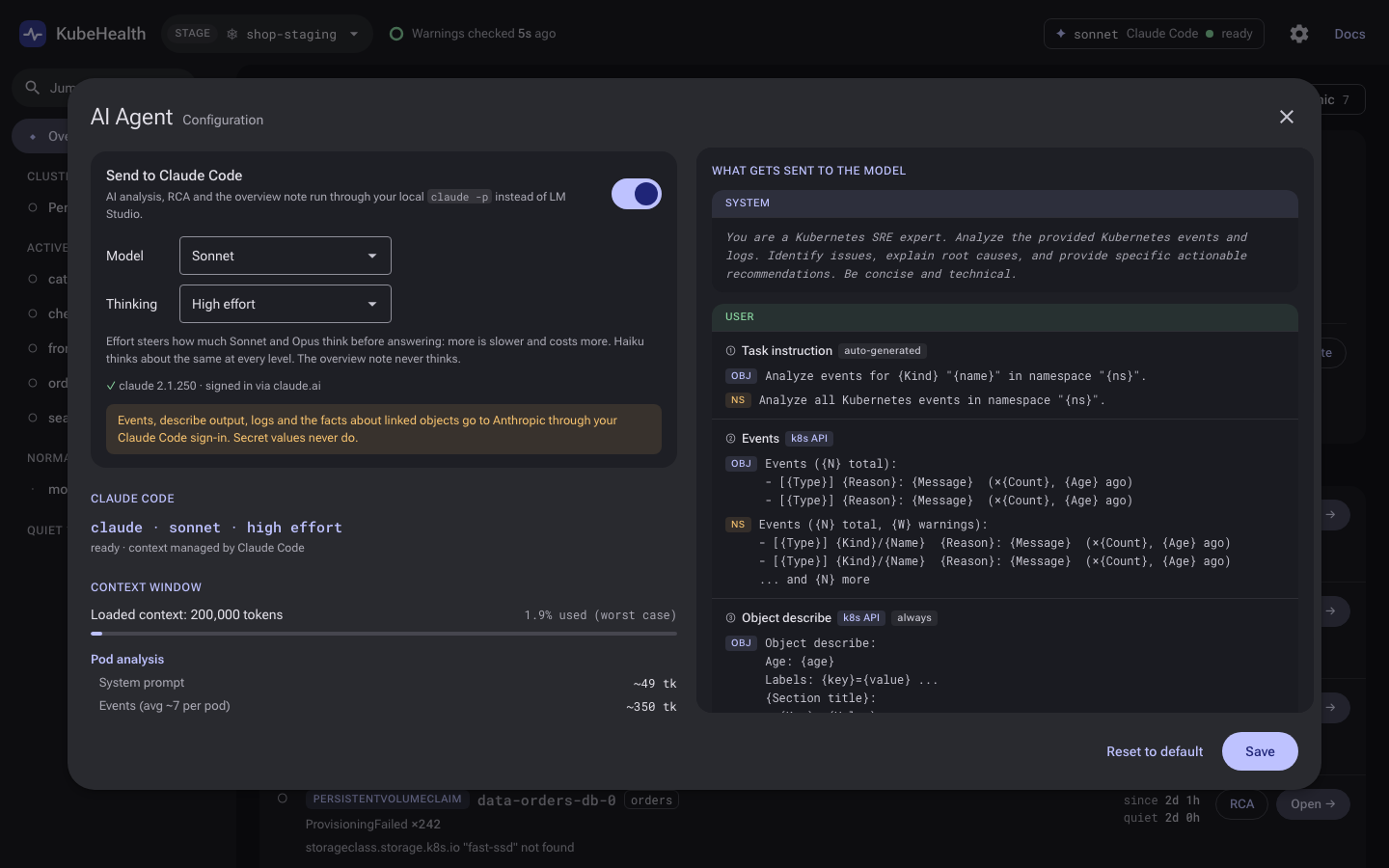 Send to Claude Code, in the AI Agent dialog