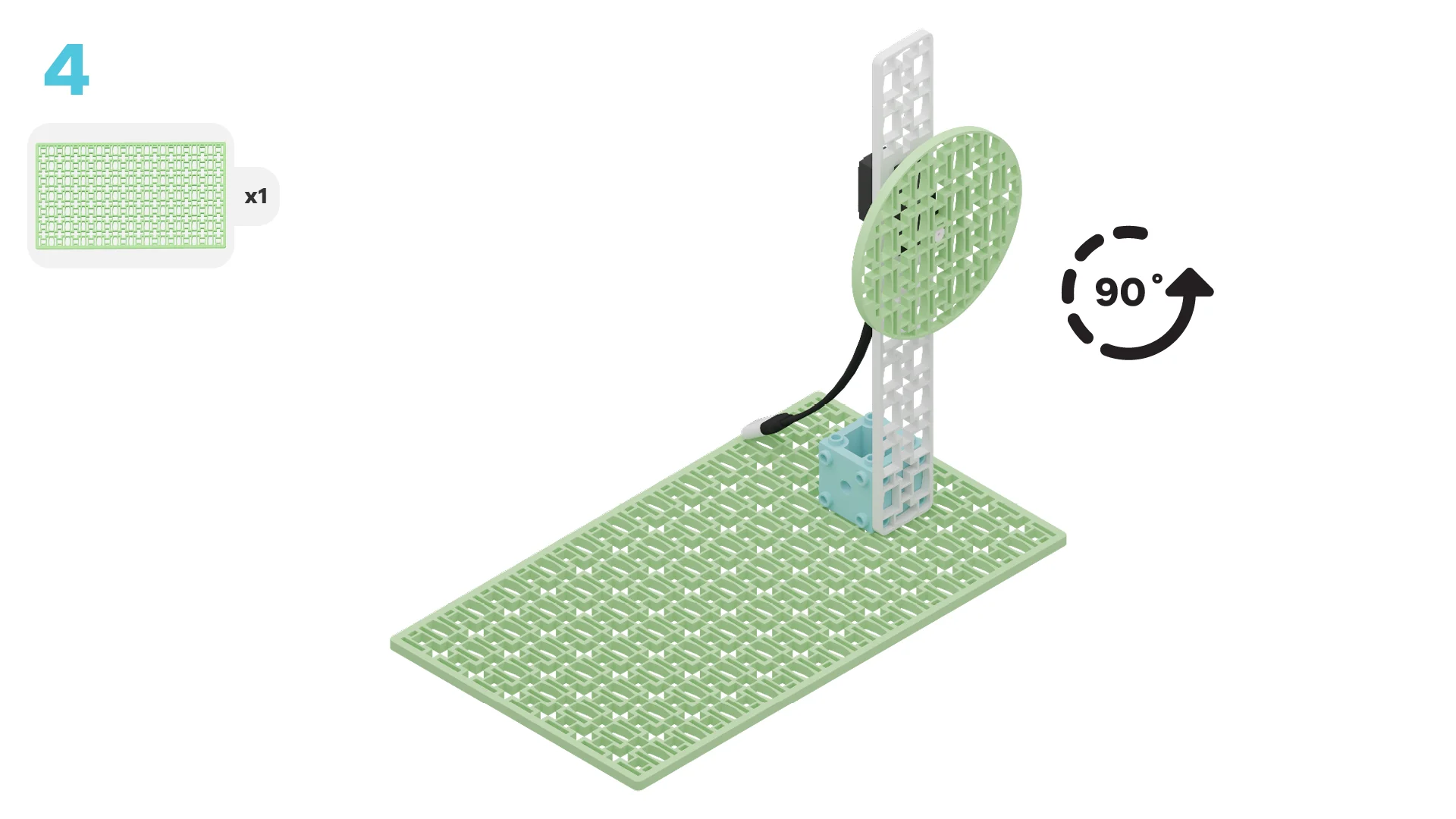 Connect the long frame to the baseplate, so it stands upright like a wind turbine.