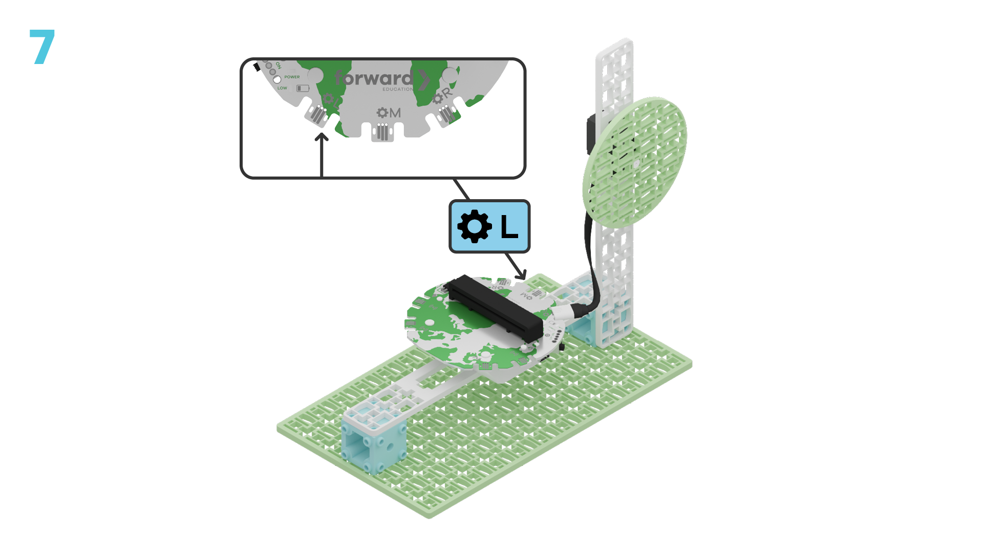 Plug the servo motor into the left servo port on the breakout board.