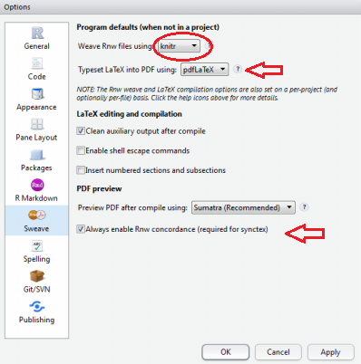 Sweave Default Settings
