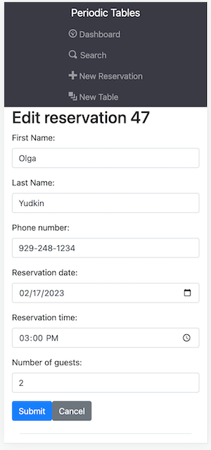 update reservation small screen