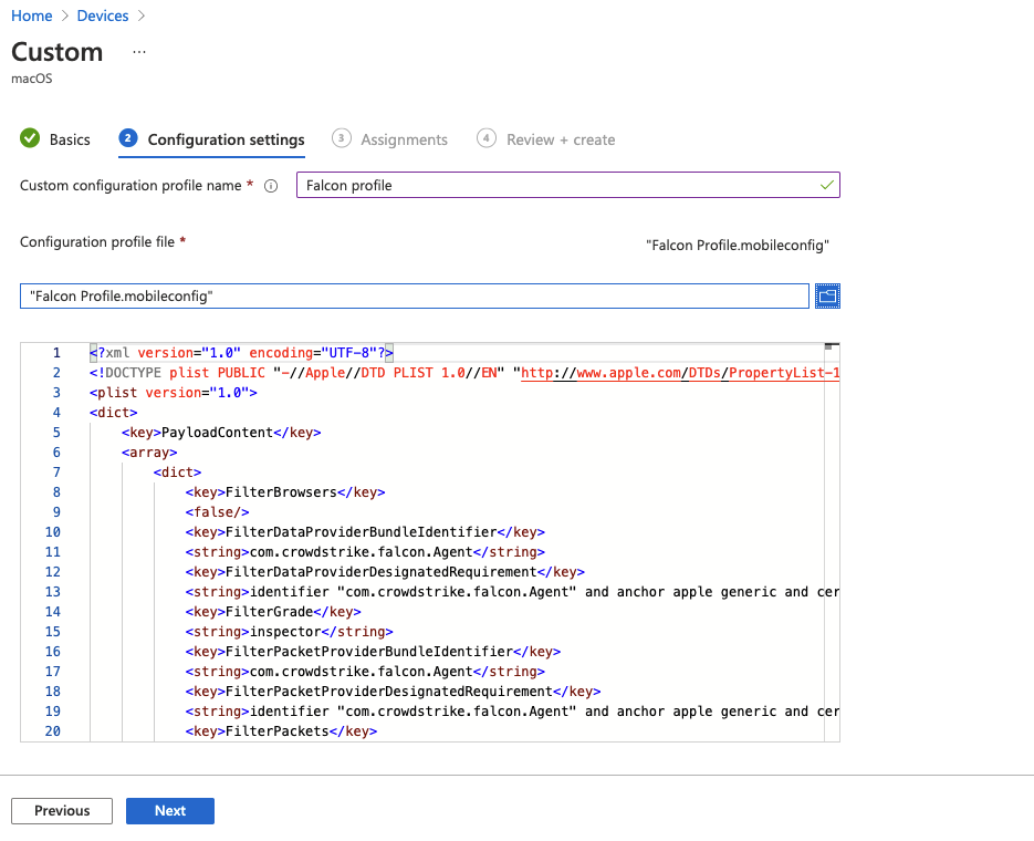 Step 4 - Profile Configuration Settings