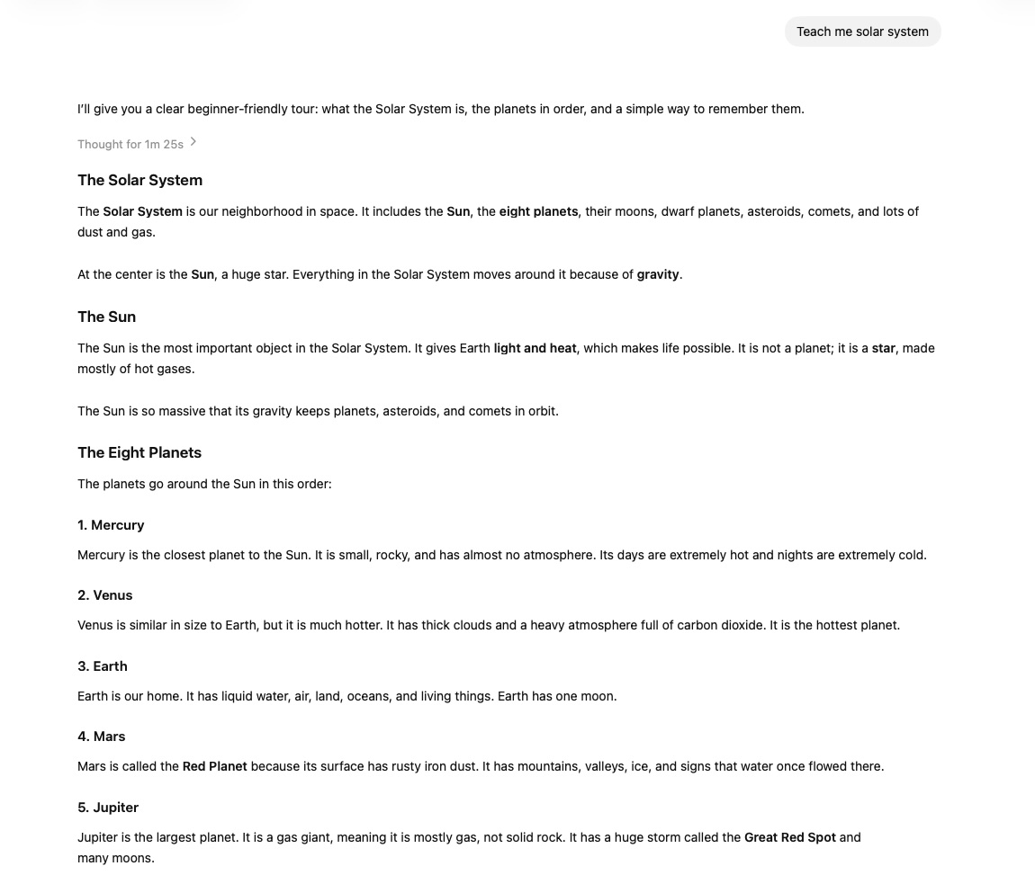 Plain AI response about the solar system