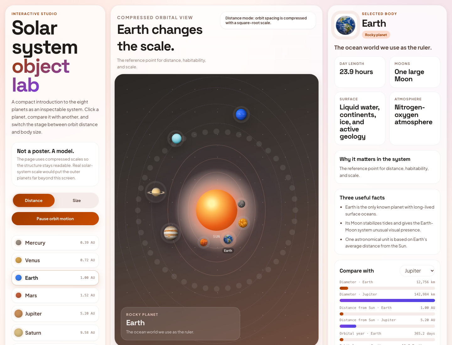 Solar system teaching style screenshot